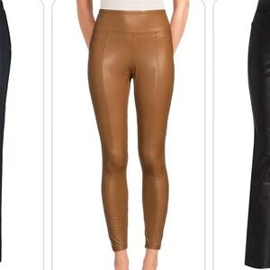 SAKS Fifth Ave High Rise Faux Leather Carmel Mocha Pants